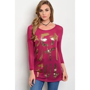 🆕Long sleeve graphic top “ beautiful “ in gold